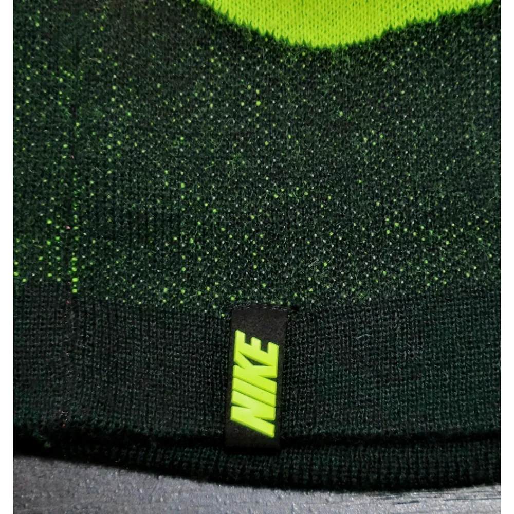 Nike Hat Beanie Youth Pink Yellow Striped Knit Pom Pom Cuffed Winter Cap